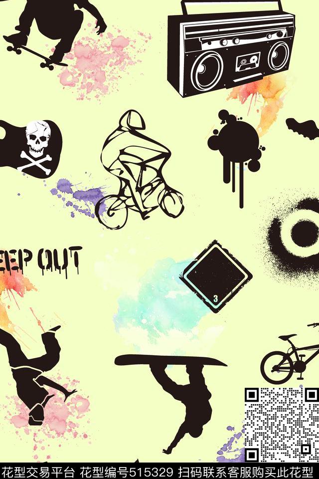 趣味剪影肌理传统印花华亿平台下载（图片编号: 515329） - 瓦栏（Walan）