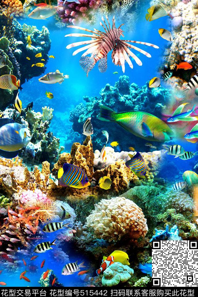 时尚海底世界鱼类数码印花华亿平台下载（图片编号: 515442） - 瓦栏（Walan）