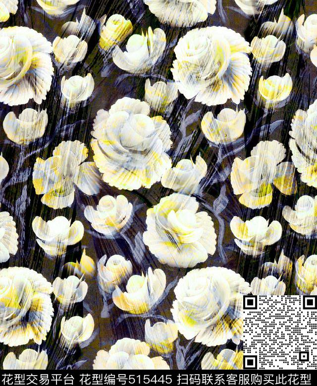 复古手绘花卉抽象笔刷数码印花华亿平台下载（图片编号: 515445） - 瓦栏（Walan）