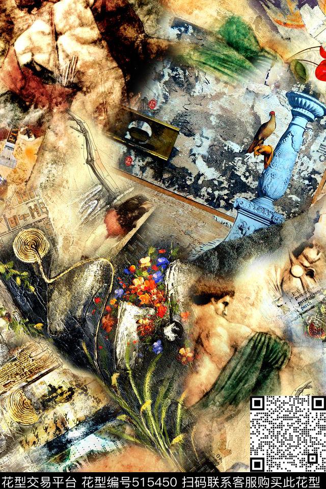 抽象几何拼接数码印花华亿平台下载（图片编号: 515450） - 瓦栏（Walan）