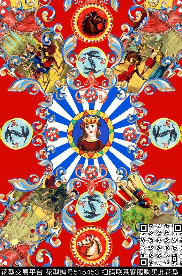 Dolce&Gabbana欧式卷草时尚数码印花华亿平台下载（图片编号: 515453） - 瓦栏（Walan）