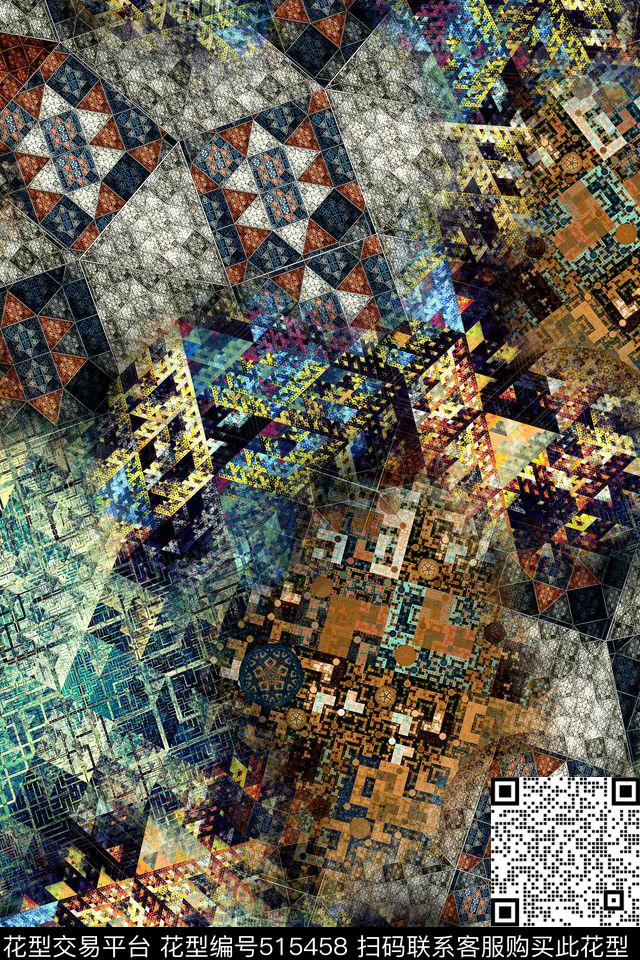 时尚几何拼接肌理数码印花华亿平台下载（图片编号: 515458） - 瓦栏（Walan）