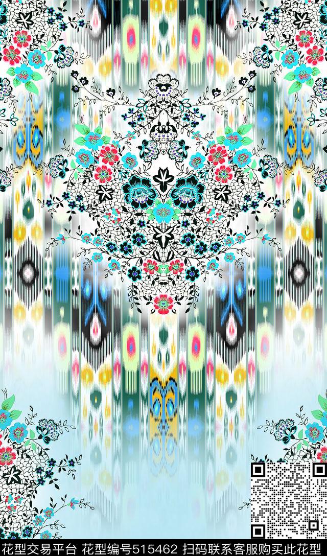 时尚绣花花卉定位数码印花华亿平台下载（图片编号: 515462） - 瓦栏（Walan）