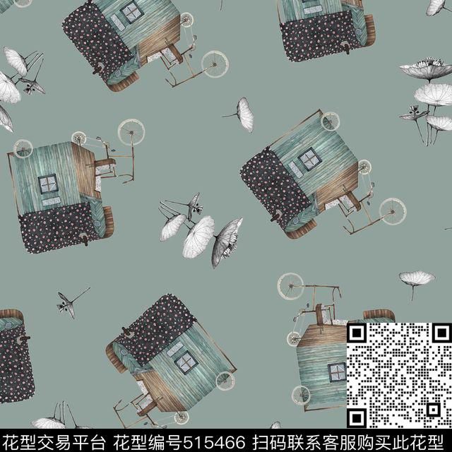 复古车子花卉数码印花华亿平台下载（图片编号: 515466） - 瓦栏（Walan）