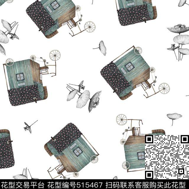 复古车子花卉数码印花华亿平台下载（图片编号: 515467） - 瓦栏（Walan）