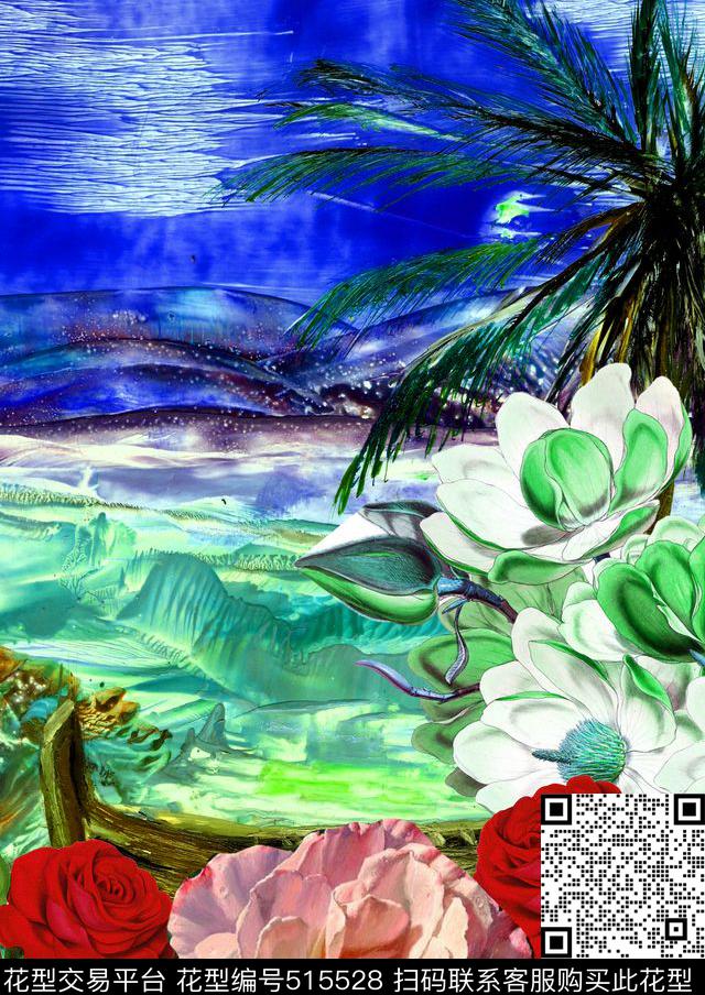 花卉潮流时尚大牌手绘油画数码印花华亿平台下载（图片编号: 515528） - 瓦栏（Walan）