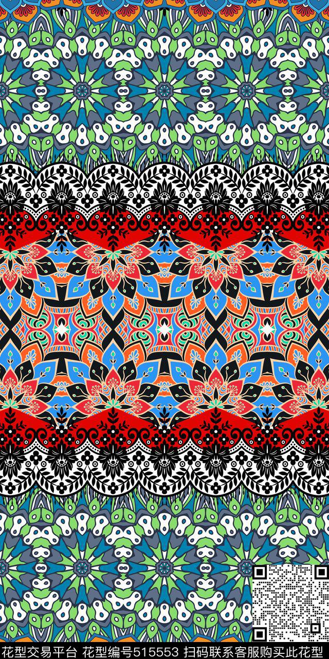 波西米亚风定位曼陀罗花纹传统印花华亿平台下载（图片编号: 515553） - 瓦栏（Walan）