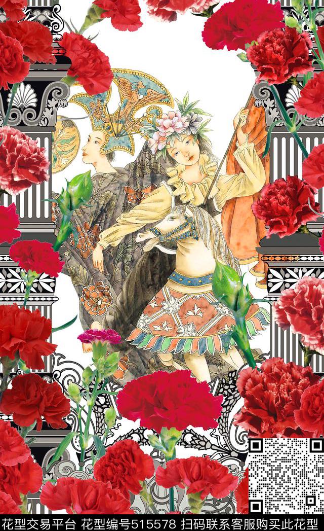 定位花卉康乃馨数码印花华亿平台下载（图片编号: 515578） - 瓦栏（Walan）