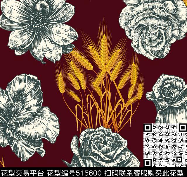 2016年春夏花卉麦穗数码印花华亿平台下载（图片编号: 515600） - 瓦栏（Walan）