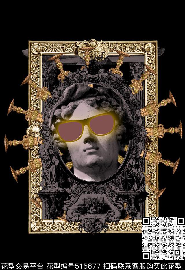 T恤卫衣数码印花定位石膏人物戴眼镜数码印花华亿平台下载（图片编号: 515677） - 瓦栏（Walan）