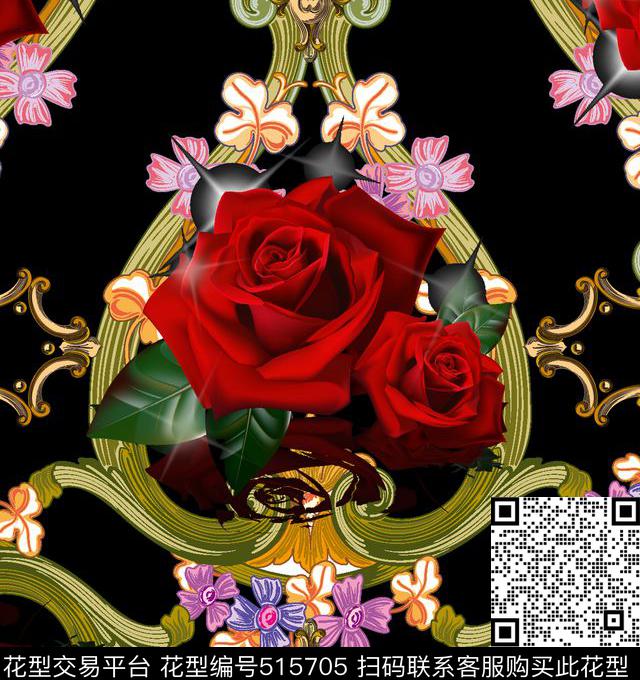 2016年春夏玫瑰花宫廷纹数码印花华亿平台下载（图片编号: 515705） - 瓦栏（Walan）