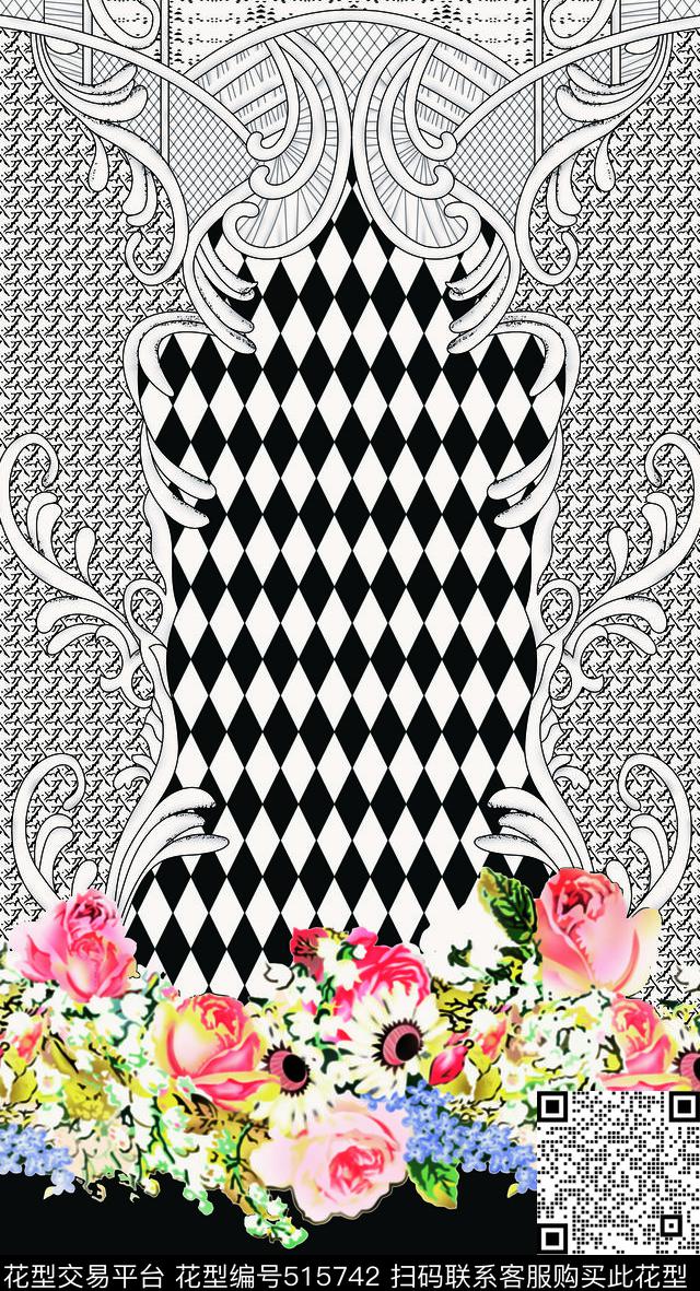 定位花卉几何传统印花华亿平台下载（图片编号: 515742） - 瓦栏（Walan）