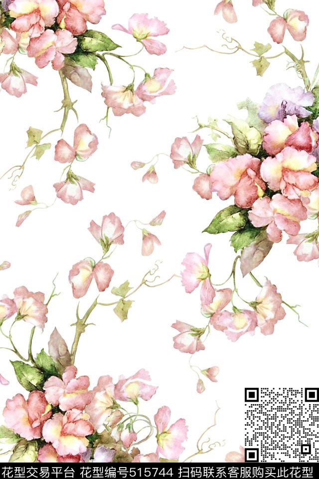 定位花卉流行时尚数码印花华亿平台下载（图片编号: 515744） - 瓦栏（Walan）
