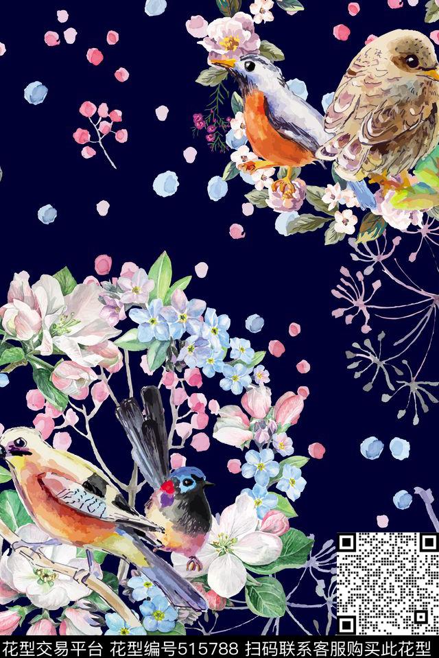 花环鸟田园数码印花华亿平台下载（图片编号: 515788） - 瓦栏（Walan）
