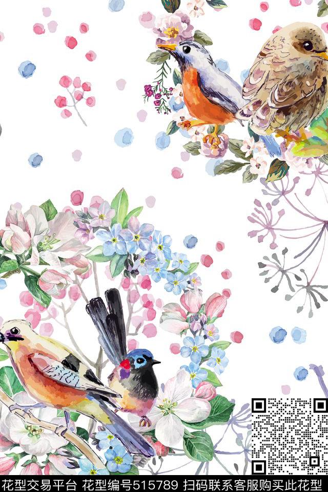 花环鸟田园数码印花华亿平台下载（图片编号: 515789） - 瓦栏（Walan）