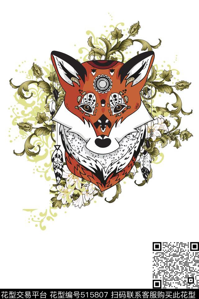 狐狸花卉卡通传统印花华亿平台下载（图片编号: 515807） - 瓦栏（Walan）