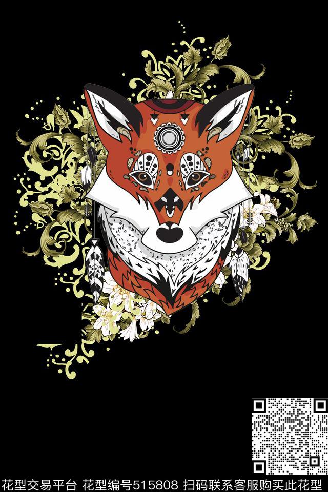 狐狸花卉卡通数码印花华亿平台下载（图片编号: 515808） - 瓦栏（Walan）