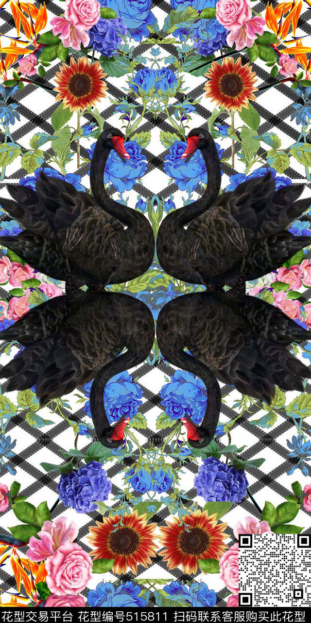 宫廷天鹅花卉数码印花华亿平台下载（图片编号: 515811） - 瓦栏（Walan）