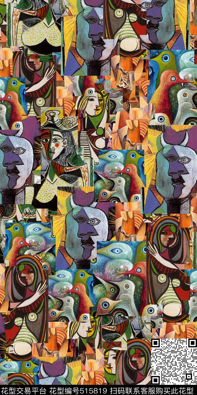 抽象油画抽象人物数码印花华亿平台下载（图片编号: 515819） - 瓦栏（Walan）