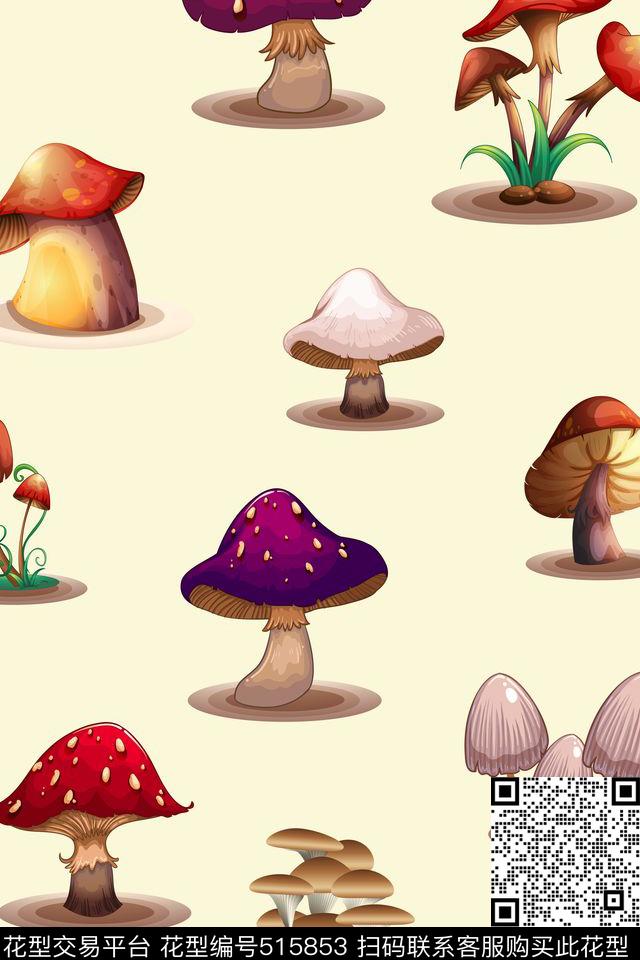 流行时尚卡通手绘卡通蘑菇可爱卡通传统印花华亿平台下载（图片编号: 515853） - 瓦栏（Walan）