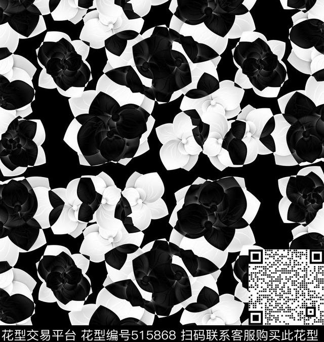 潮流个性花卉组合个性抽象数码印花华亿平台下载（图片编号: 515868） - 瓦栏（Walan）