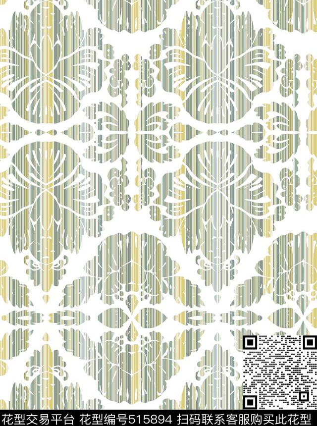 OrnamentalModernPomegranateStripes数码印花华亿平台下载（图片编号: 515894） - 瓦栏（Walan）