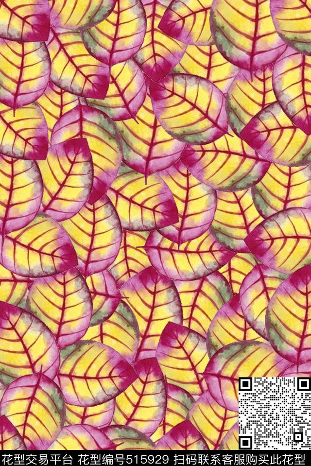 森林落叶手绘紫色数码印花华亿平台下载（图片编号: 515929） - 瓦栏（Walan）