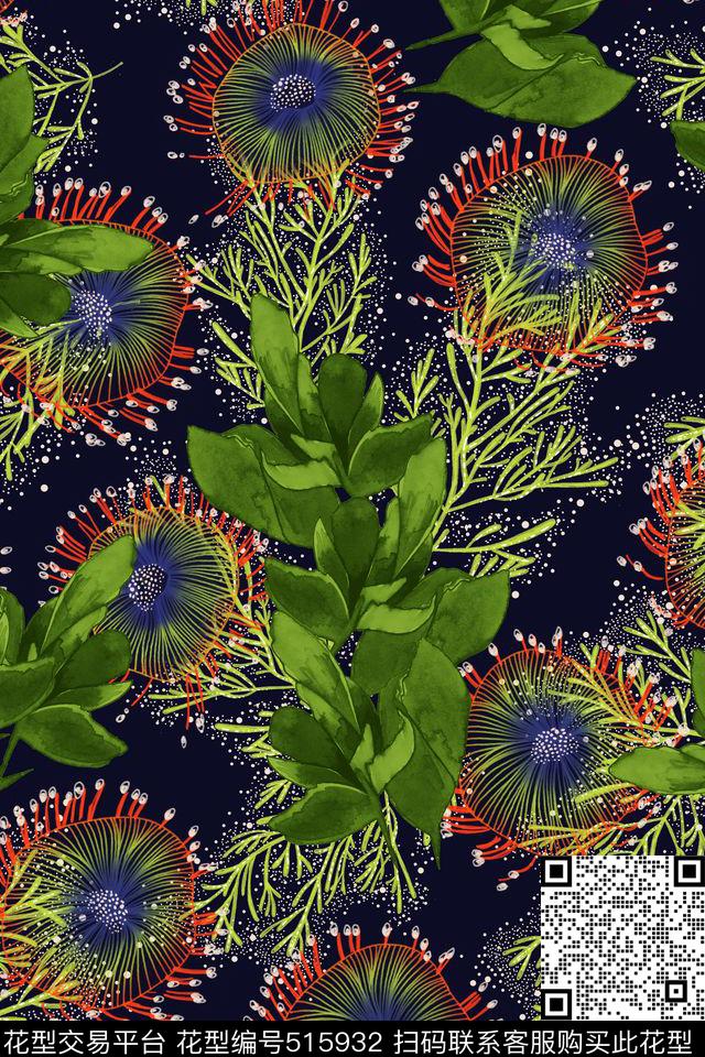 满版叶子星点数码印花华亿平台下载（图片编号: 515932） - 瓦栏（Walan）