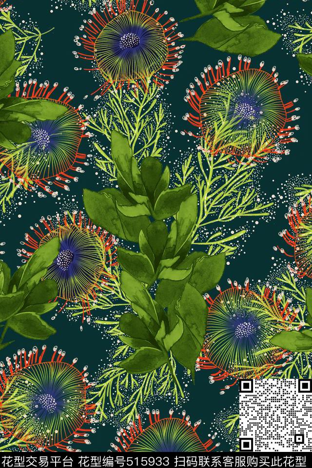 满版叶子星点数码印花华亿平台下载（图片编号: 515933） - 瓦栏（Walan）