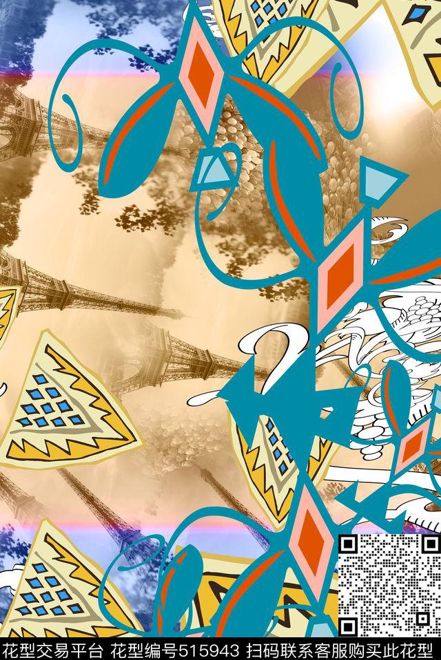 抽象服饰男女服装围巾欧美时尚抽象民族风系列数码印花华亿平台下载（图片编号: 515943） - 瓦栏（Walan）