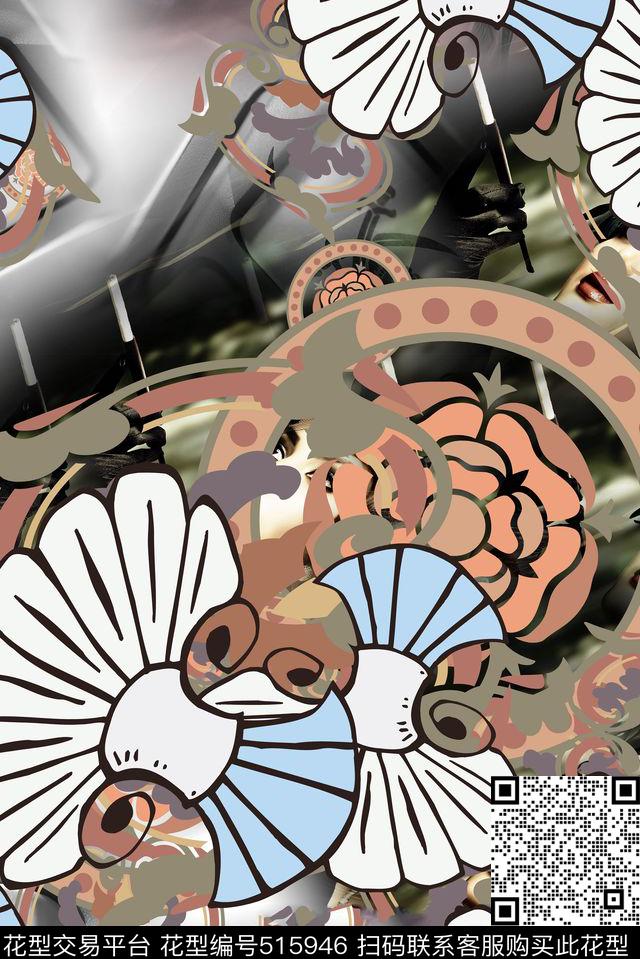 抽象服饰华亿平台服装长巾丝巾中国风民族系列传统印花华亿平台下载（图片编号: 515946） - 瓦栏（Walan）