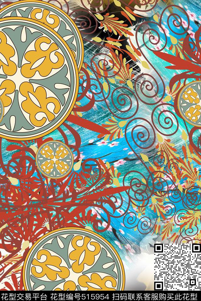 长巾围巾抽象服饰复古民族风系列传统印花华亿平台下载（图片编号: 515954） - 瓦栏（Walan）