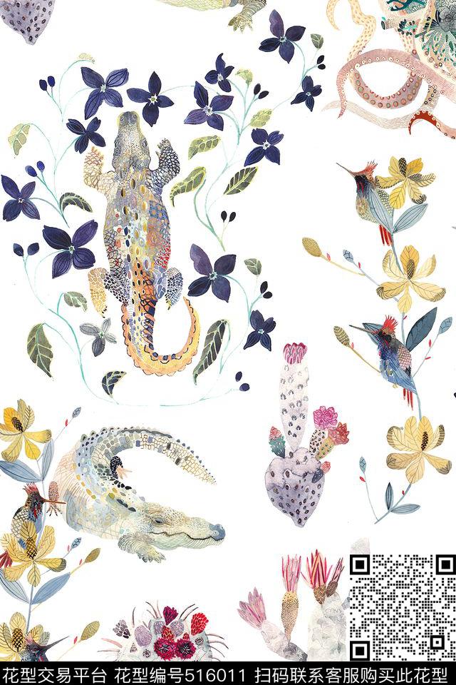时尚动物鳄鱼数码印花华亿平台下载（图片编号: 516011） - 瓦栏（Walan）