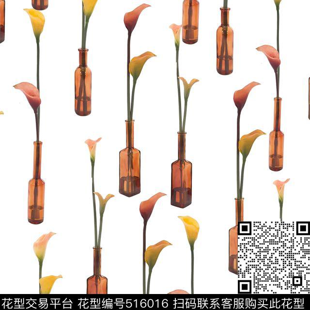 花卉简约瓶子数码印花华亿平台下载（图片编号: 516016） - 瓦栏（Walan）