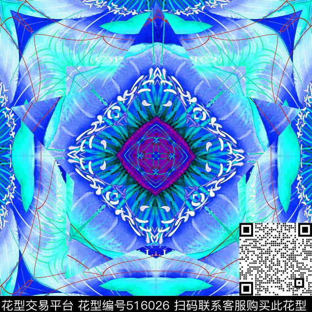 抽象几何女装丝巾长巾数码印花华亿平台下载（图片编号: 516026） - 瓦栏（Walan）