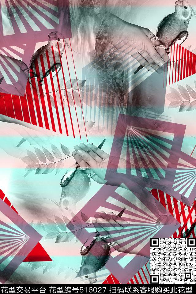 抽象几何男女装混搭条纹数码印花华亿平台下载（图片编号: 516027） - 瓦栏（Walan）