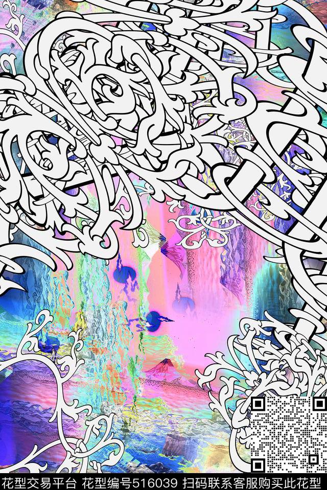 抽象风景亮彩时尚男女混搭数码印花华亿平台下载（图片编号: 516039） - 瓦栏（Walan）