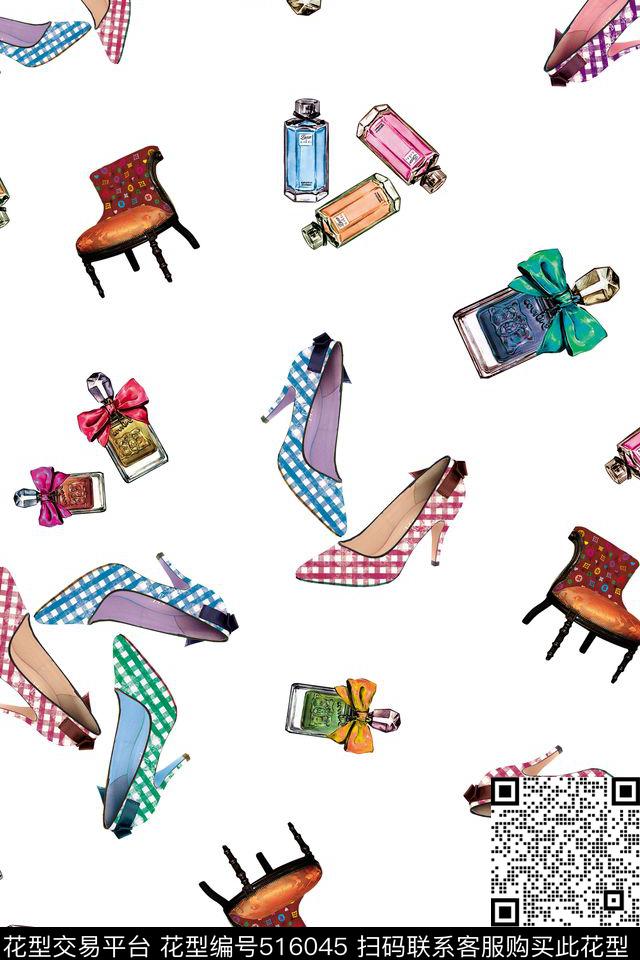 潮流时尚大牌抽象家具高跟鞋数码印花华亿平台下载（图片编号: 516045） - 瓦栏（Walan）