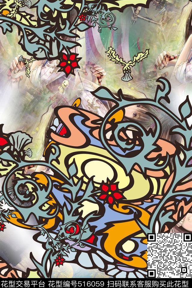 长巾围巾抽象服饰男女服装数码印花华亿平台下载（图片编号: 516059） - 瓦栏（Walan）