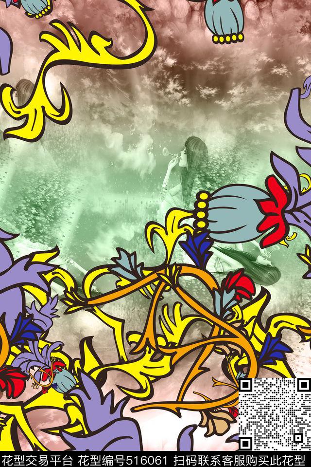 长巾围巾抽象服饰男女服装数码印花华亿平台下载（图片编号: 516061） - 瓦栏（Walan）