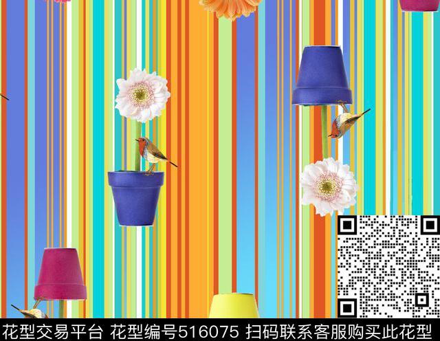 2016年春夏花卉彩条数码印花华亿平台下载（图片编号: 516075） - 瓦栏（Walan）