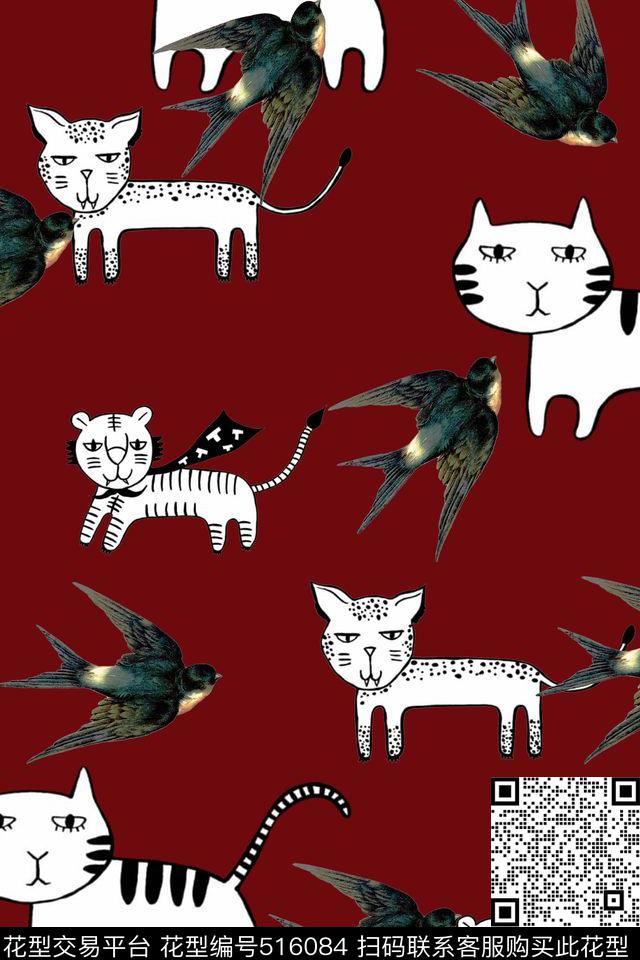 创意服装面料创意设计图案燕子数码印花华亿平台下载（图片编号: 516084） - 瓦栏（Walan）