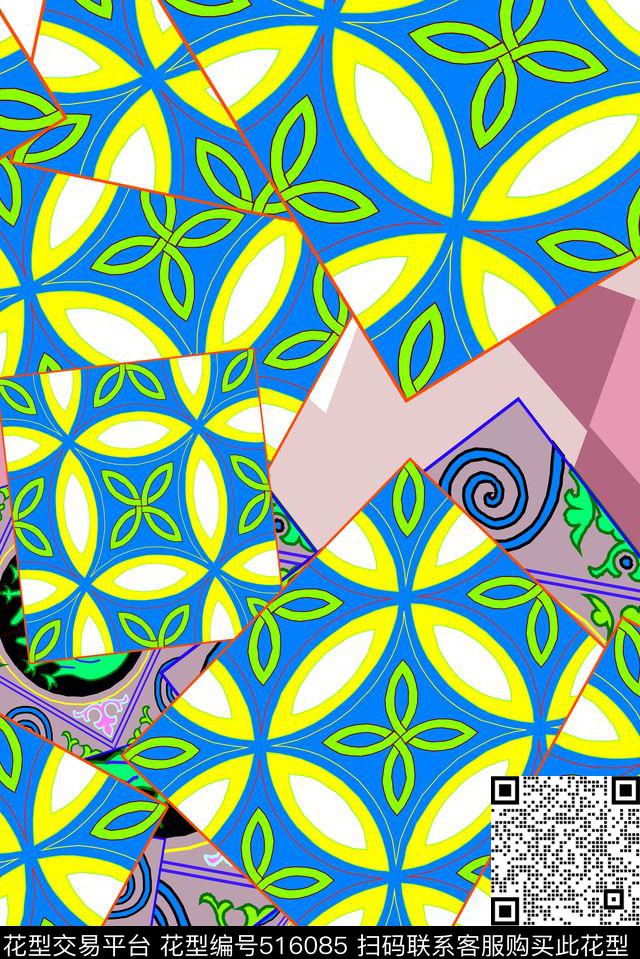 抽象几何家纺亮彩时尚数码印花华亿平台下载（图片编号: 516085） - 瓦栏（Walan）