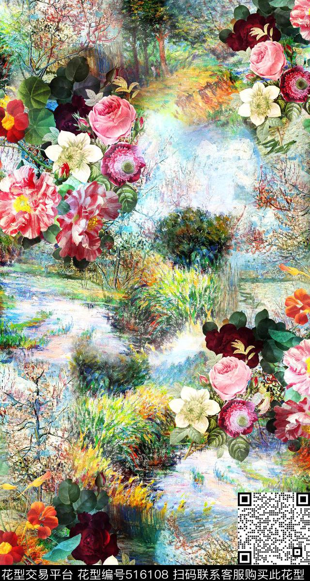 森林油画手绘花卉油画数码印花华亿平台下载（图片编号: 516108） - 瓦栏（Walan）
