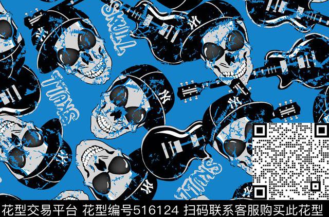 骷髅头吉他印花泳装华亿平台时尚男装传统印花华亿平台下载（图片编号: 516124） - 瓦栏（Walan）