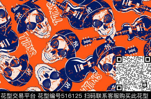骷髅头吉他印花泳装华亿平台时尚男装传统印花华亿平台下载（图片编号: 516125） - 瓦栏（Walan）