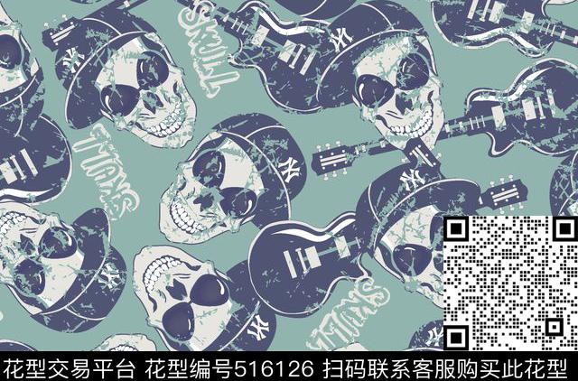 骷髅头吉他印花泳装华亿平台时尚男装传统印花华亿平台下载（图片编号: 516126） - 瓦栏（Walan）