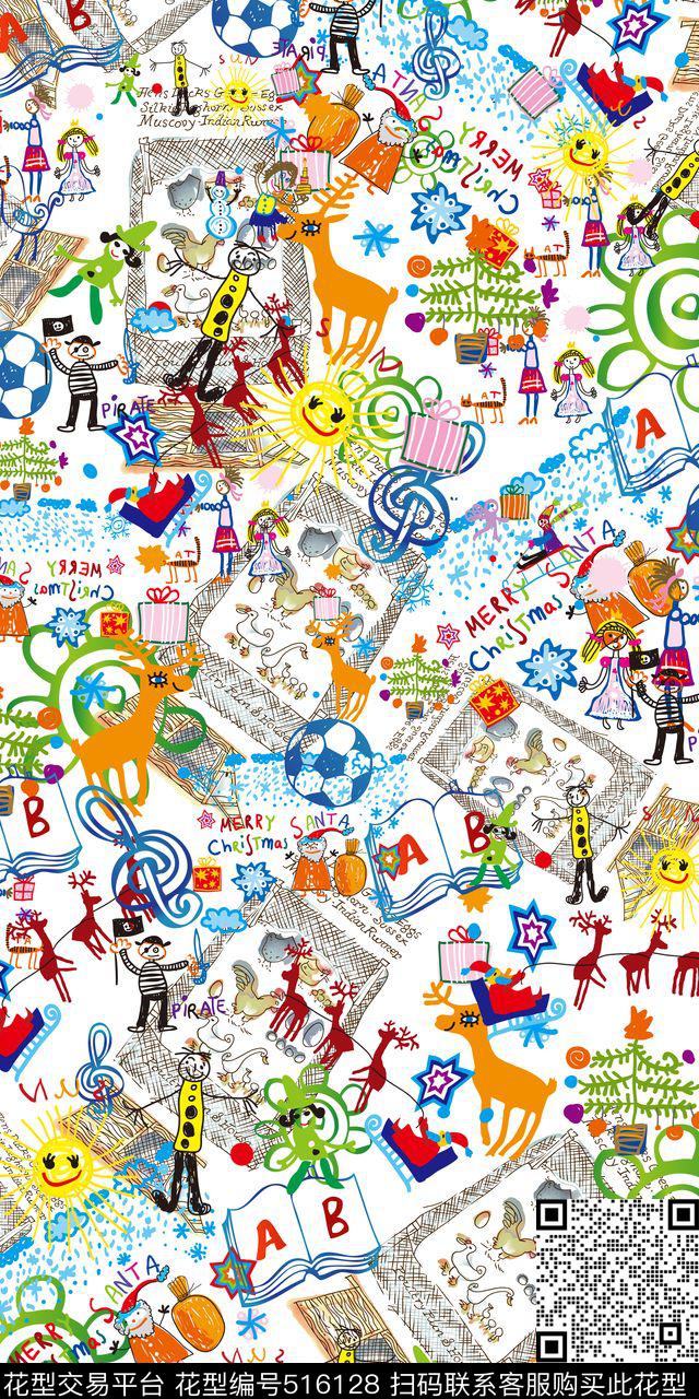 简笔画卡通童趣传统印花华亿平台下载（图片编号: 516128） - 瓦栏（Walan）