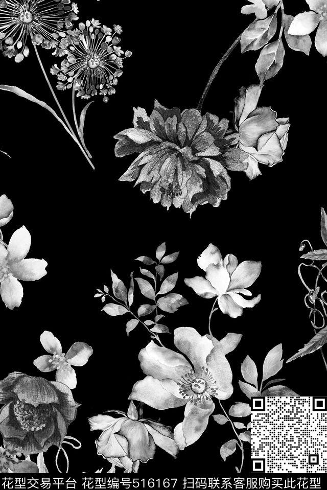 秋天花卉红叶数码印花华亿平台下载（图片编号: 516167） - 瓦栏（Walan）