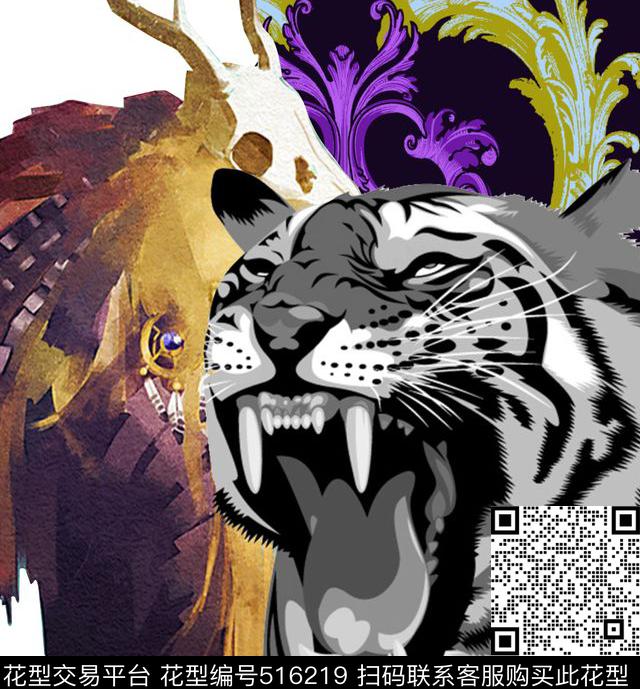 欧美时尚老虎花藤传统印花华亿平台下载（图片编号: 516219） - 瓦栏（Walan）